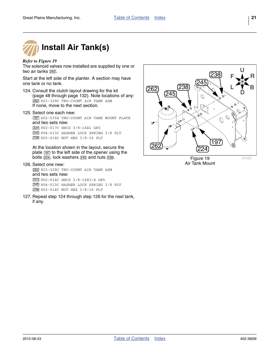 Install air tank(s) | Great Plains Swath Command Section Control User Manual | Page 25 / 142