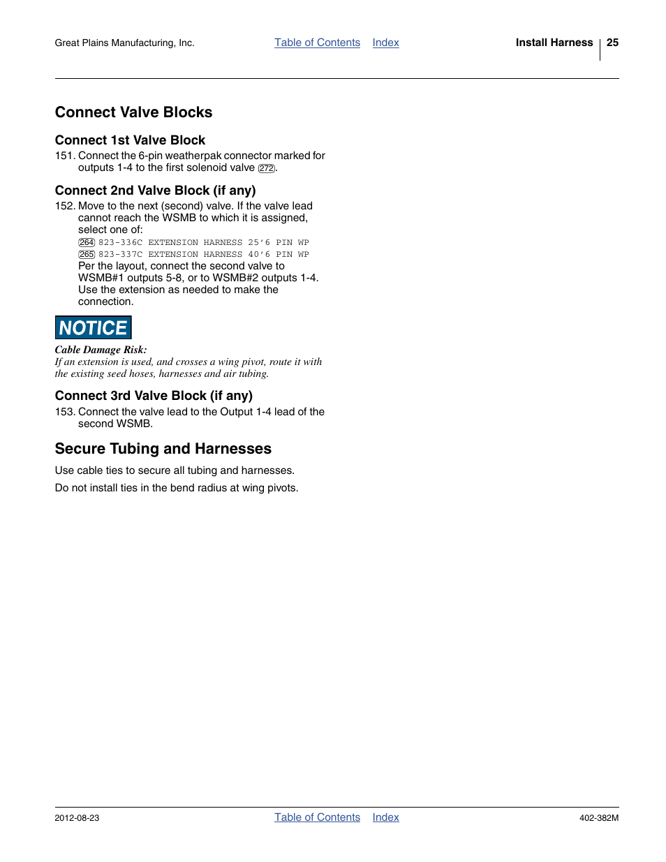 Connect valve blocks, Connect 1st valve block, Connect 2nd valve block (if any) | Connect 3rd valve block (if any), Secure tubing and harnesses | Great Plains Swath Command Section Control User Manual | Page 29 / 142