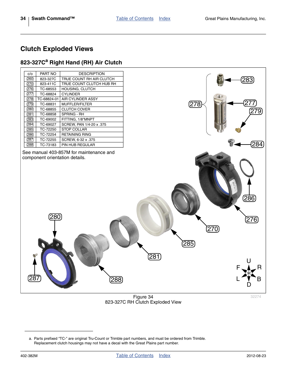 Clutch exploded views, 327c right hand (rh) air clutch, 327c | Right hand (rh) air clutch | Great Plains Swath Command Section Control User Manual | Page 38 / 142