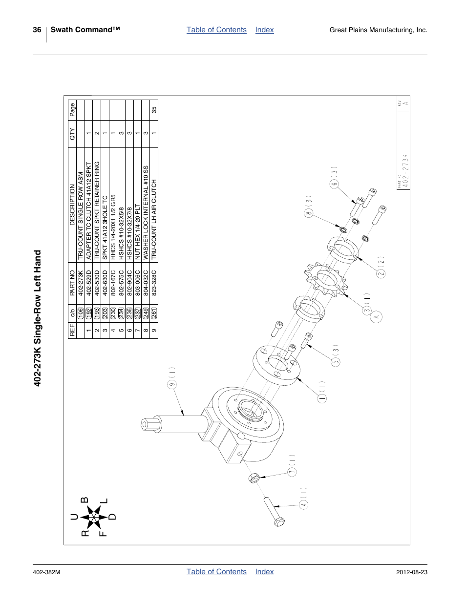 273k single-row left hand, 273k single-ro w left hand | Great Plains Swath Command Section Control User Manual | Page 40 / 142