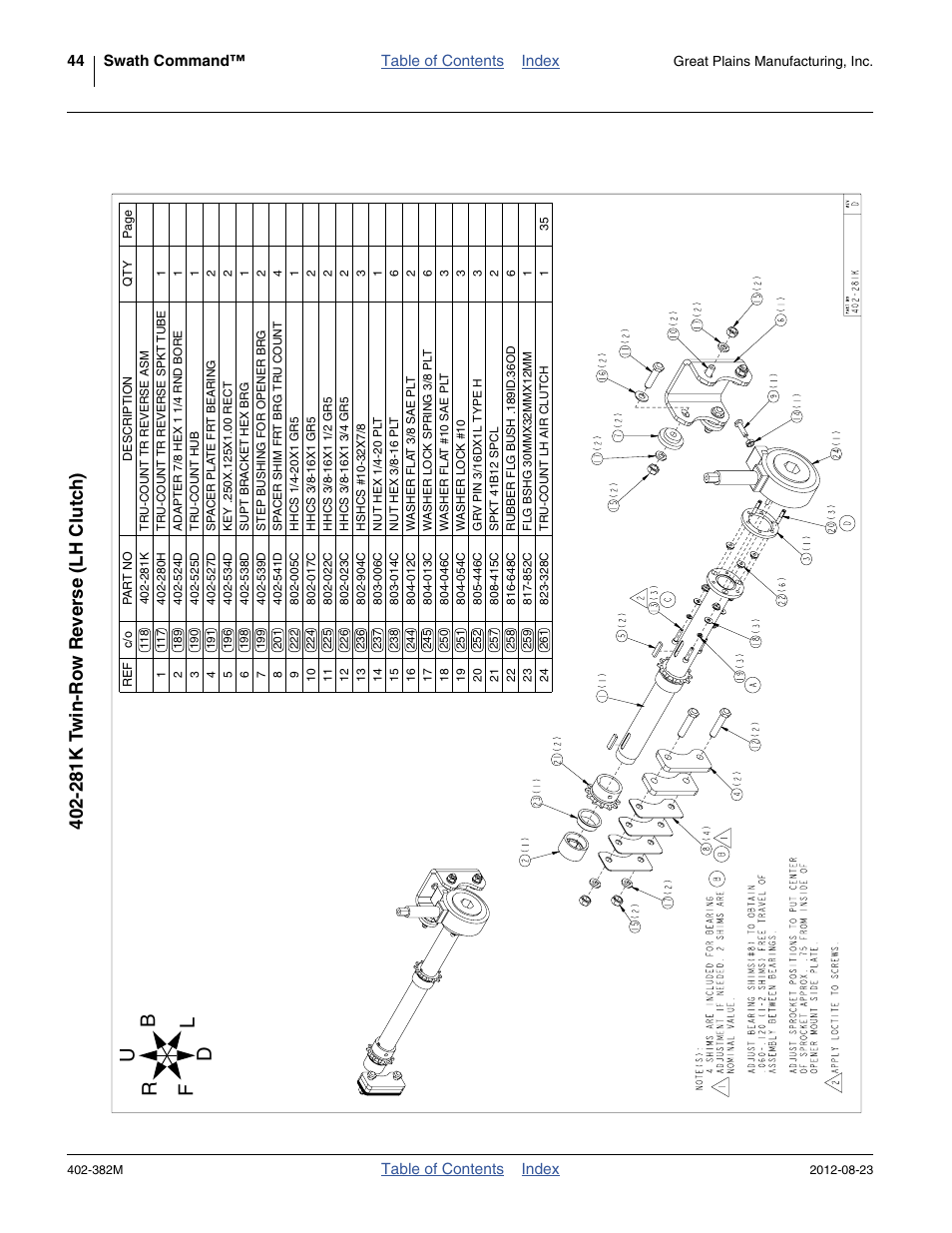 281k twin-row reverse (lh clutch), 281k t win-ro w re ver se (lh clutc h) | Great Plains Swath Command Section Control User Manual | Page 48 / 142