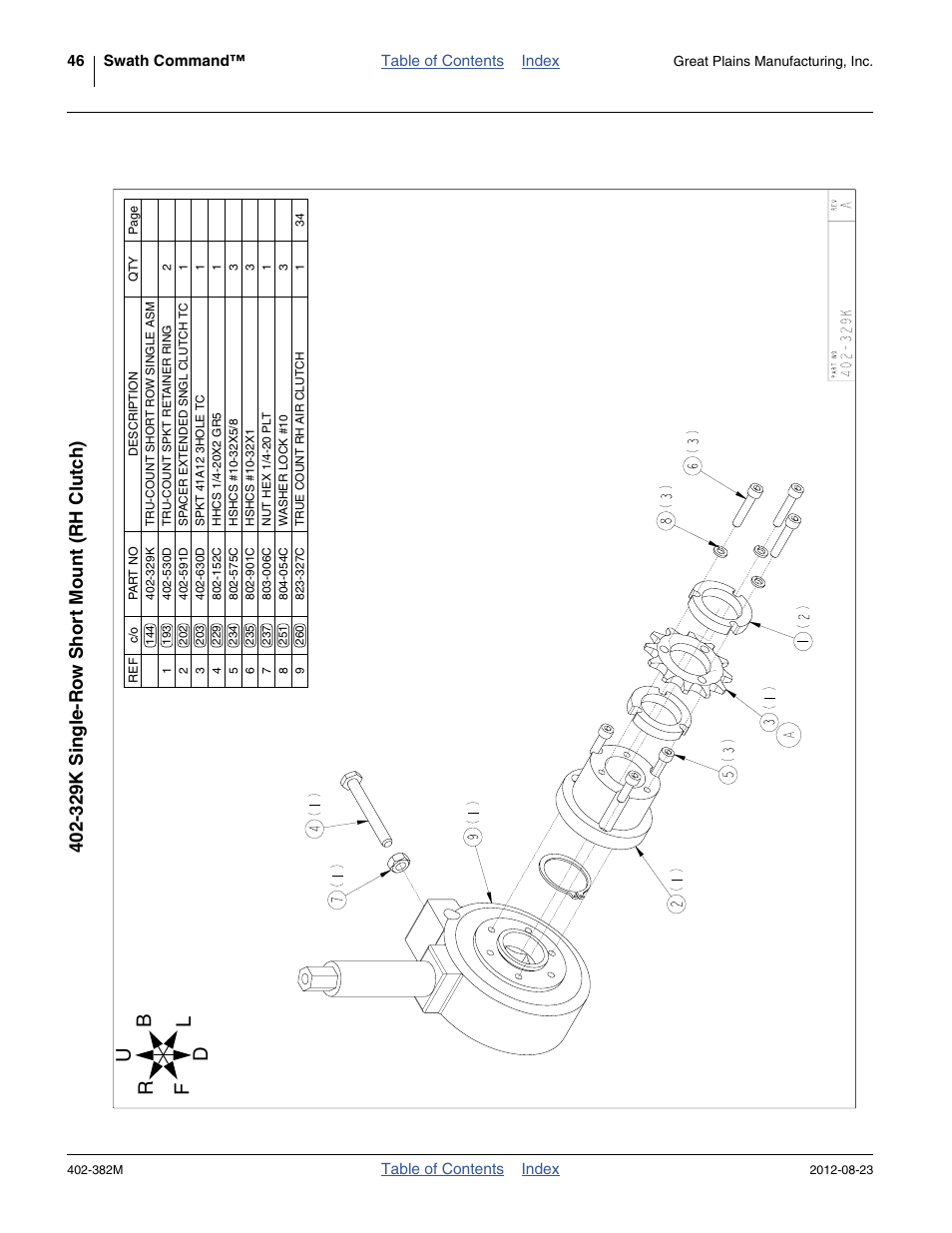 329k single-row short mount (rh clutch), 329k single-ro w shor t mount (rh clutc h) | Great Plains Swath Command Section Control User Manual | Page 50 / 142