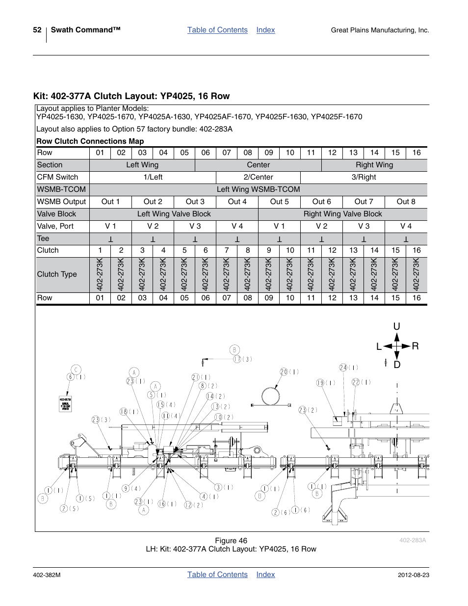 Kit: 402-377a clutch layout: yp4025, 16 row, Ud l r | Great Plains Swath Command Section Control User Manual | Page 56 / 142