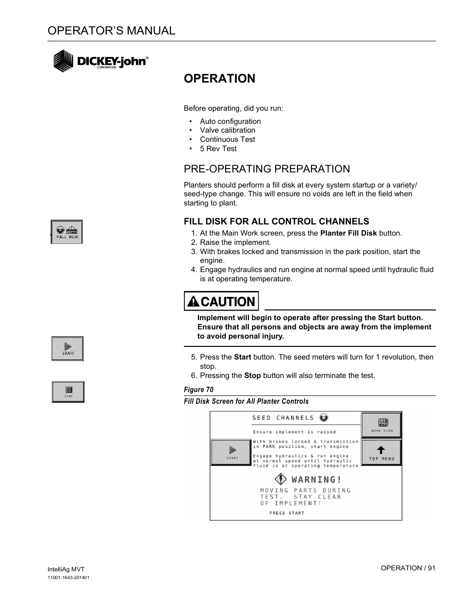 Operation, Operator’s manual, Pre-operating preparation | Great Plains DICKEY-john MVT Monitor Operator User Manual | Page 100 / 122