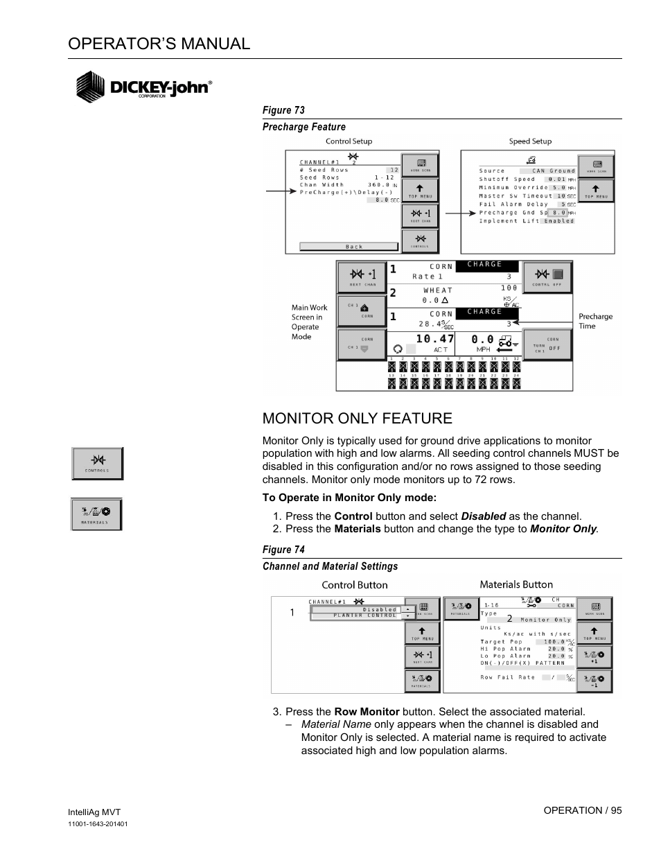 Operator’s manual, Monitor only feature | Great Plains DICKEY-john MVT Monitor Operator User Manual | Page 104 / 122