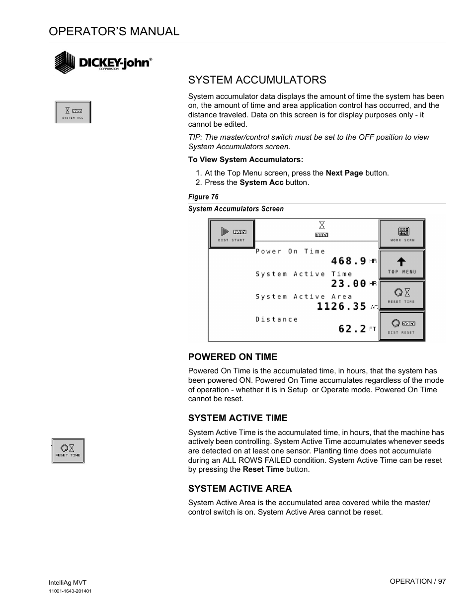 Operator’s manual, System accumulators | Great Plains DICKEY-john MVT Monitor Operator User Manual | Page 106 / 122