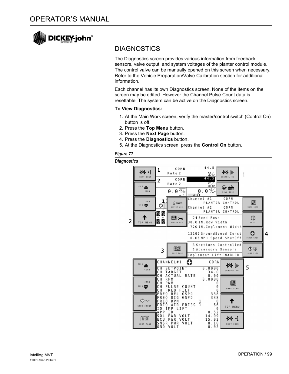 Operator’s manual, Diagnostics | Great Plains DICKEY-john MVT Monitor Operator User Manual | Page 108 / 122