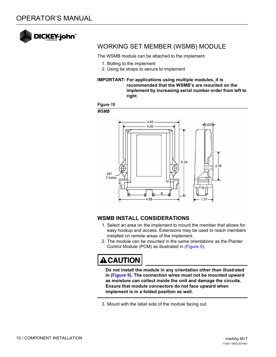 Operator’s manual, Working set member (wsmb) module | Great Plains DICKEY-john MVT Monitor Operator User Manual | Page 19 / 122
