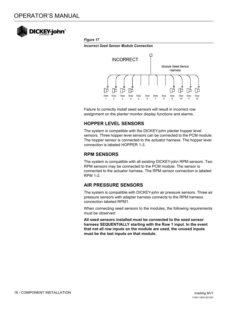 Operator’s manual | Great Plains DICKEY-john MVT Monitor Operator User Manual | Page 27 / 122