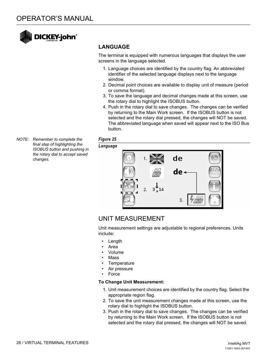 Operator’s manual, Unit measurement | Great Plains DICKEY-john MVT Monitor Operator User Manual | Page 35 / 122