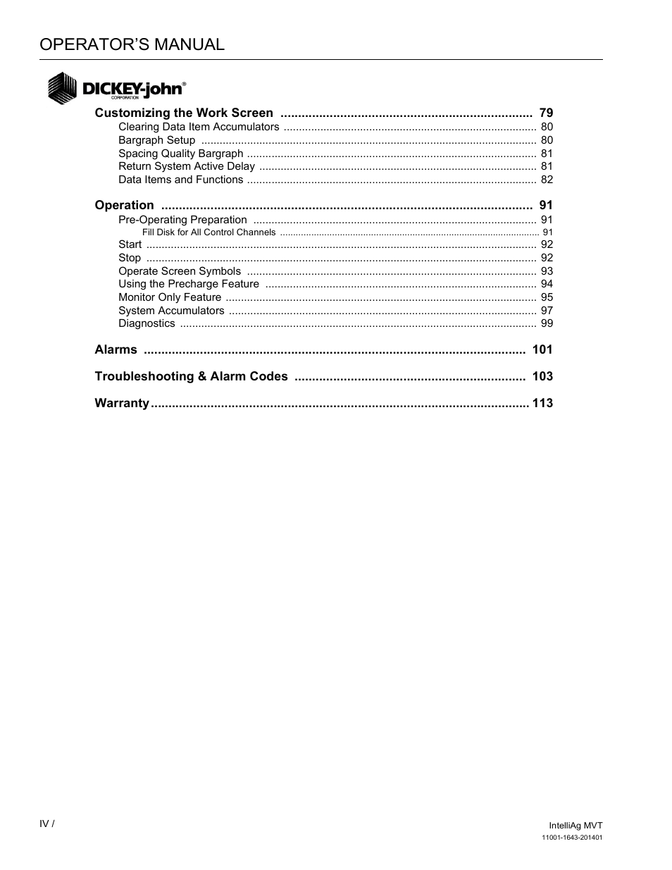 Operator’s manual | Great Plains DICKEY-john MVT Monitor Operator User Manual | Page 5 / 122