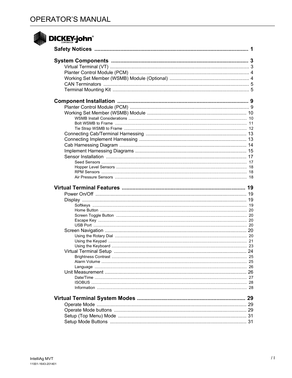 Operator’s manual | Great Plains DICKEY-john MVT Monitor Operator User Manual | Page 6 / 122