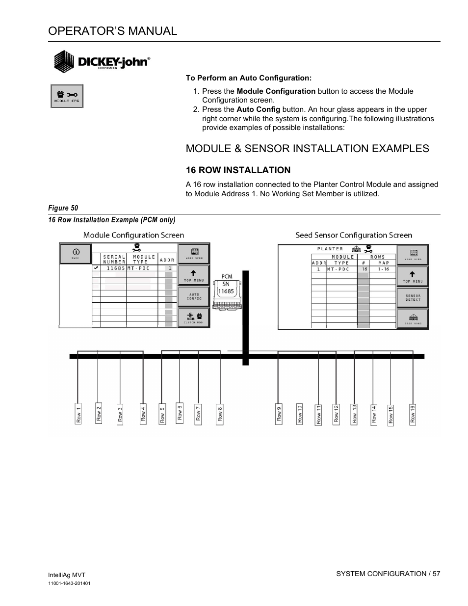 Operator’s manual, Module & sensor installation examples | Great Plains DICKEY-john MVT Monitor Operator User Manual | Page 66 / 122