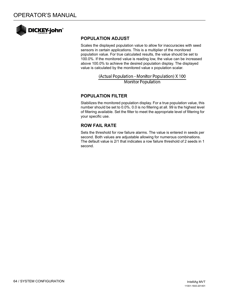 Operator’s manual | Great Plains DICKEY-john MVT Monitor Operator User Manual | Page 73 / 122