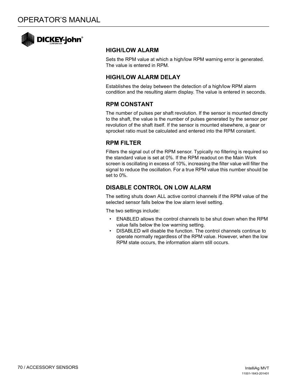 Operator’s manual | Great Plains DICKEY-john MVT Monitor Operator User Manual | Page 79 / 122