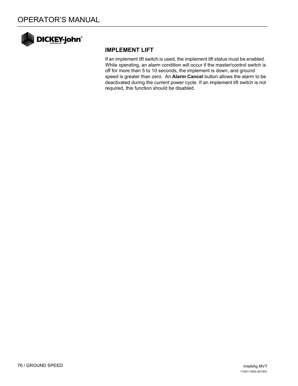 Operator’s manual | Great Plains DICKEY-john MVT Monitor Operator User Manual | Page 85 / 122