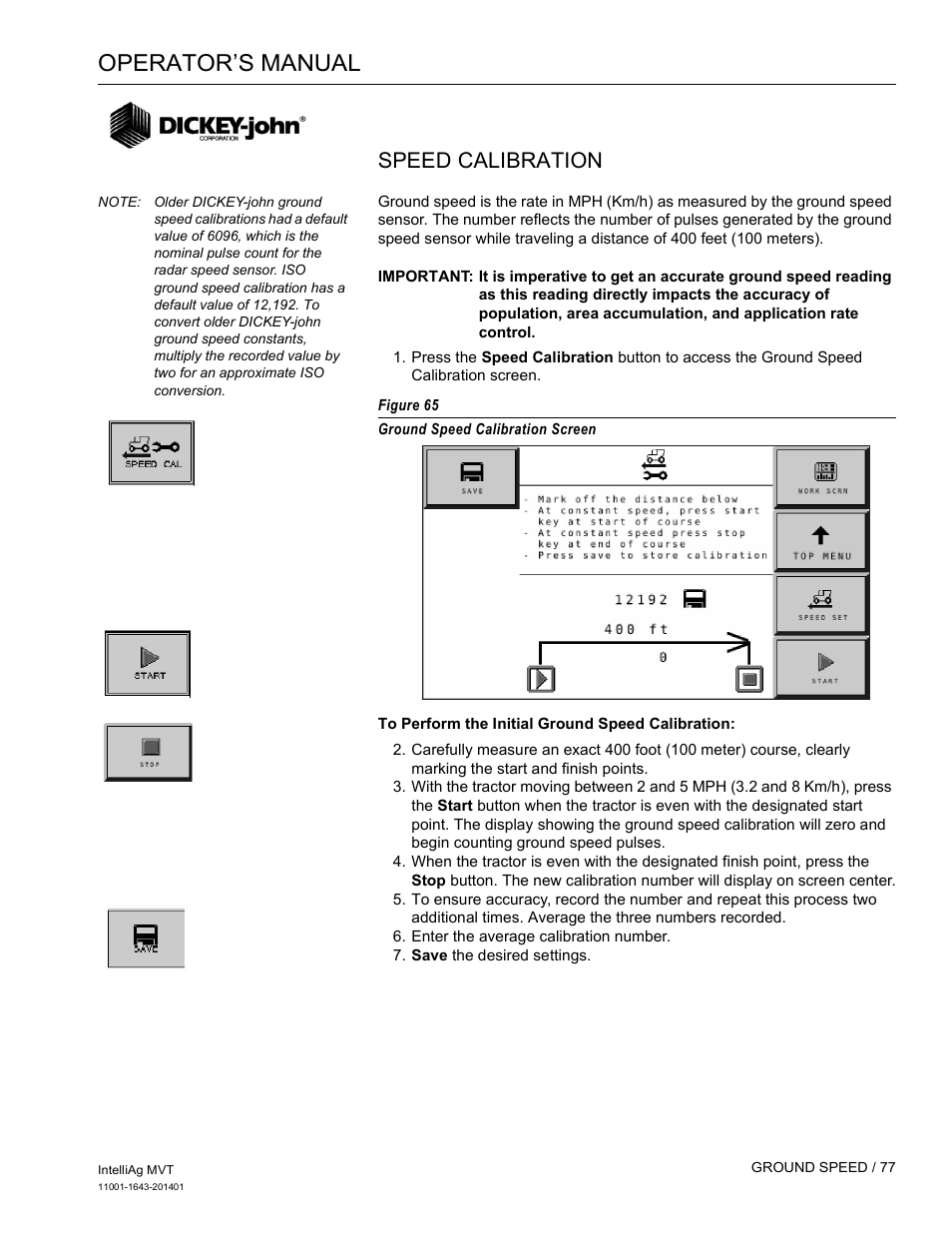 Operator’s manual, Speed calibration | Great Plains DICKEY-john MVT Monitor Operator User Manual | Page 86 / 122