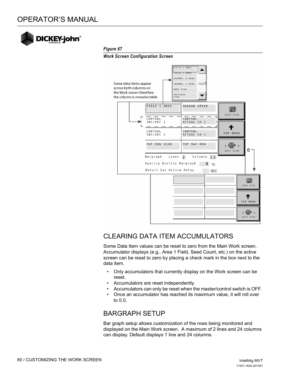 Operator’s manual, Clearing data item accumulators, Bargraph setup | Great Plains DICKEY-john MVT Monitor Operator User Manual | Page 89 / 122