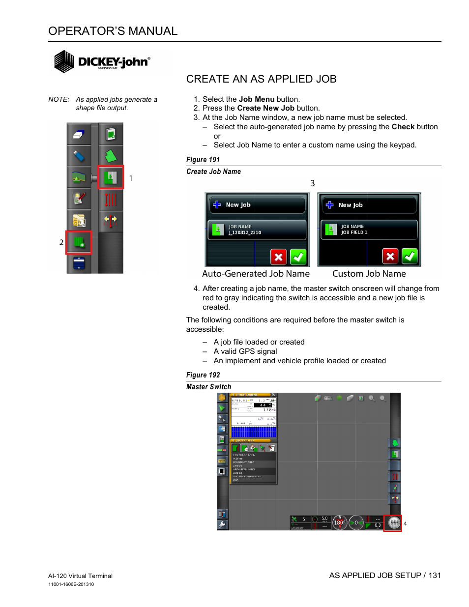 Operator’s manual, Create an as applied job | Great Plains DICKEY-john AI-120 12-inch Virtual Terminal User Manual | Page 139 / 193