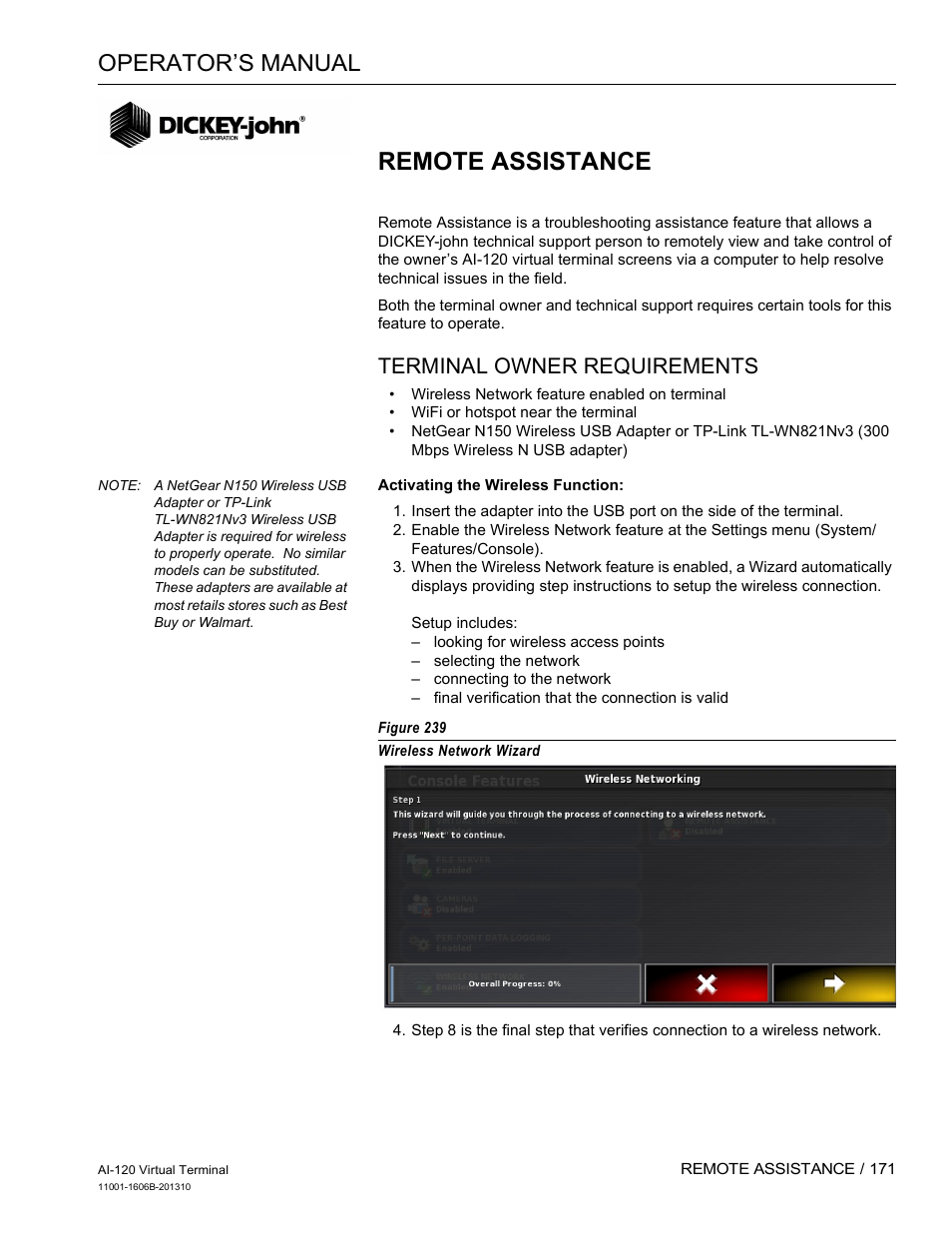 Remote assistance, Operator’s manual, Terminal owner requirements | Great Plains DICKEY-john AI-120 12-inch Virtual Terminal User Manual | Page 179 / 193