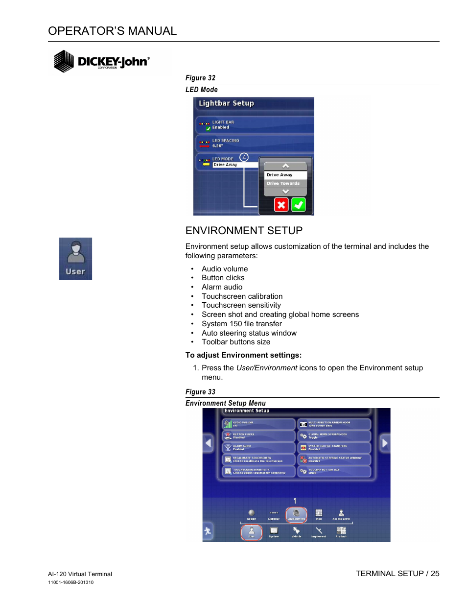 Operator’s manual, Environment setup | Great Plains DICKEY-john AI-120 12-inch Virtual Terminal User Manual | Page 33 / 193