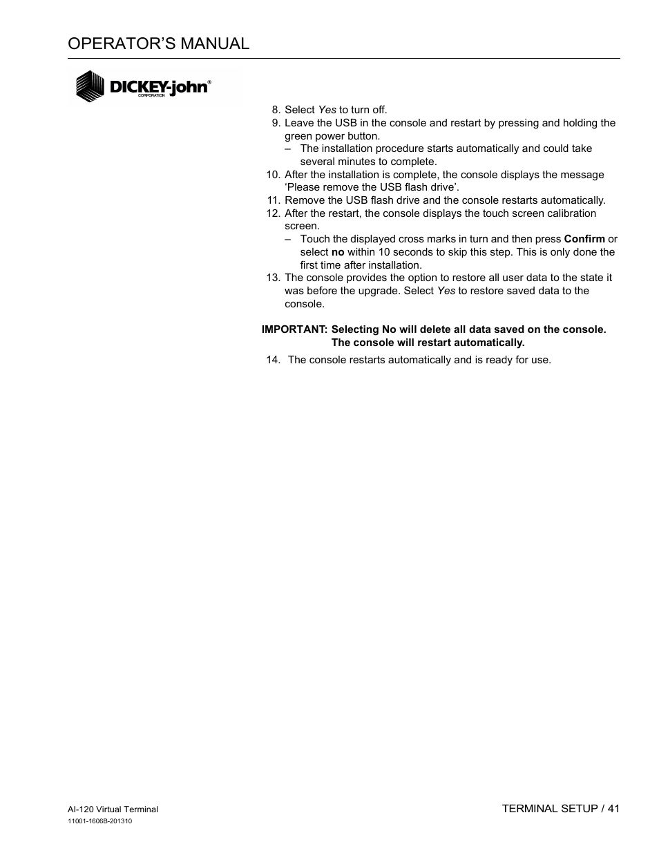 Operator’s manual | Great Plains DICKEY-john AI-120 12-inch Virtual Terminal User Manual | Page 49 / 193