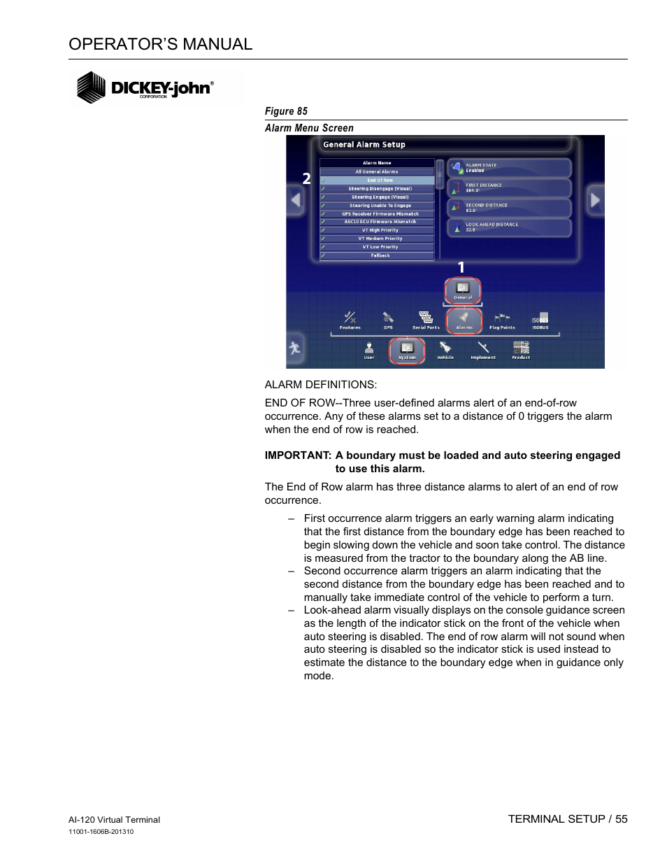 Operator’s manual | Great Plains DICKEY-john AI-120 12-inch Virtual Terminal User Manual | Page 63 / 193