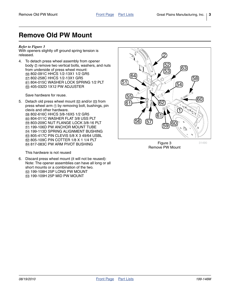 Remove old pw mount | Great Plains Press Wheel Mount Kit 25 Series User Manual | Page 3 / 6