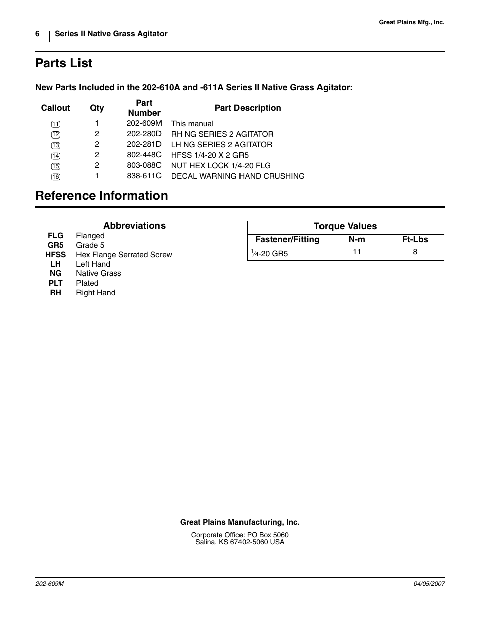 Parts list, Reference information, To the r | Just | Great Plains Series II Native Grass Agitator Vintage Drills User Manual | Page 6 / 6