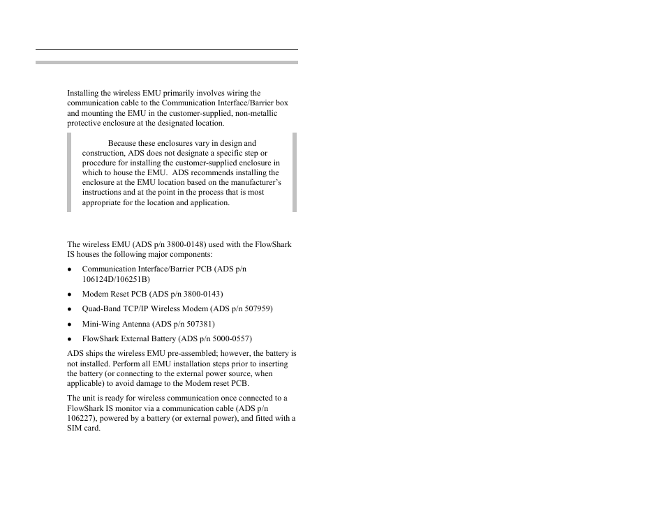 Installing the wireless emu, Emu components | ADS Environmental Services FlowShark QR 775003 A2 User Manual | Page 111 / 236