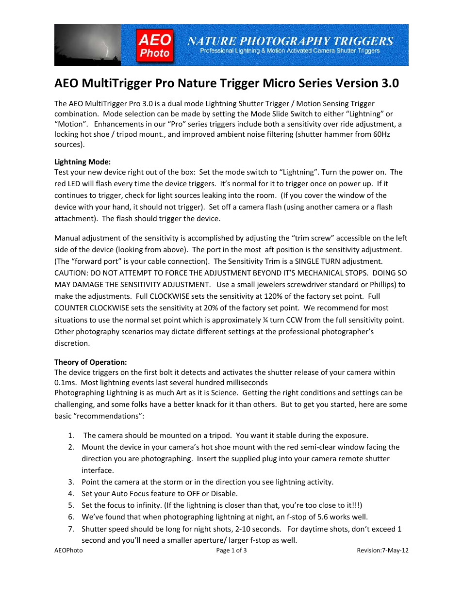 AEO Photo Micro MT Pro 3.0 User Manual | 3 pages