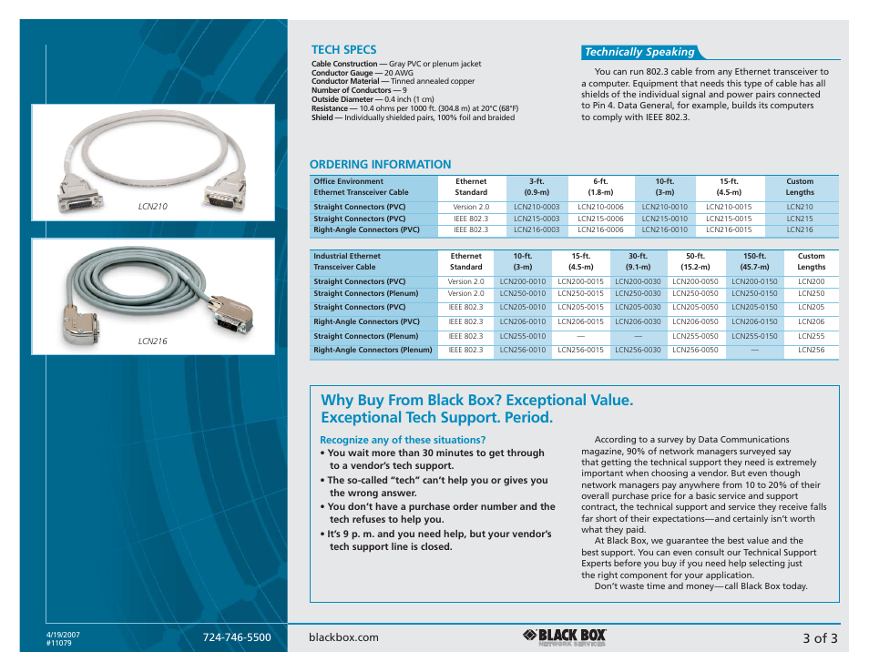 3 of 3, Ordering information, Tech specs | Technically speaking | Black Box IEEE 802.3 User Manual | Page 3 / 3