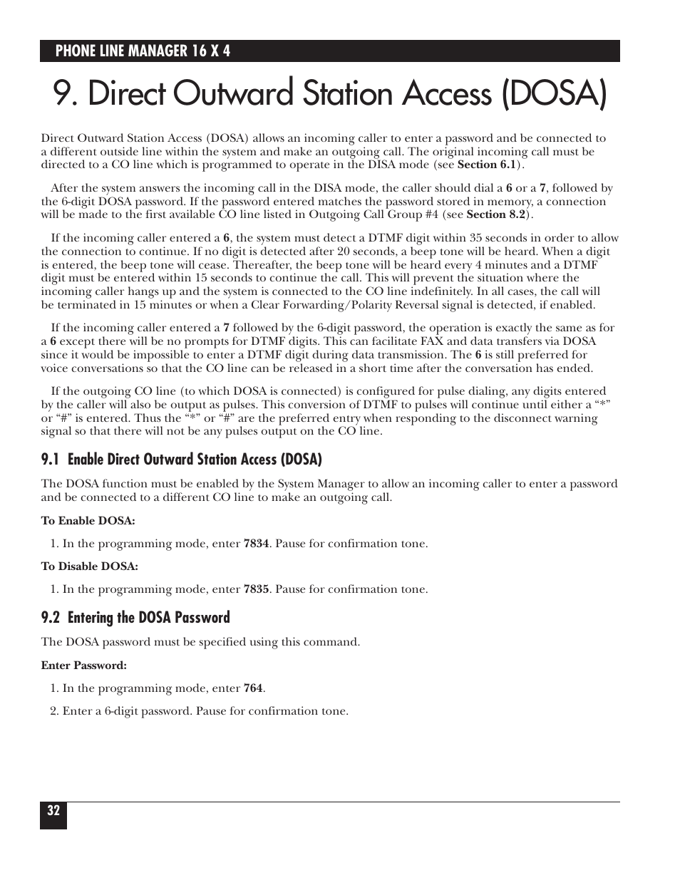 Direct outward station access (dosa) | Black Box FX160A User Manual | Page 31 / 65