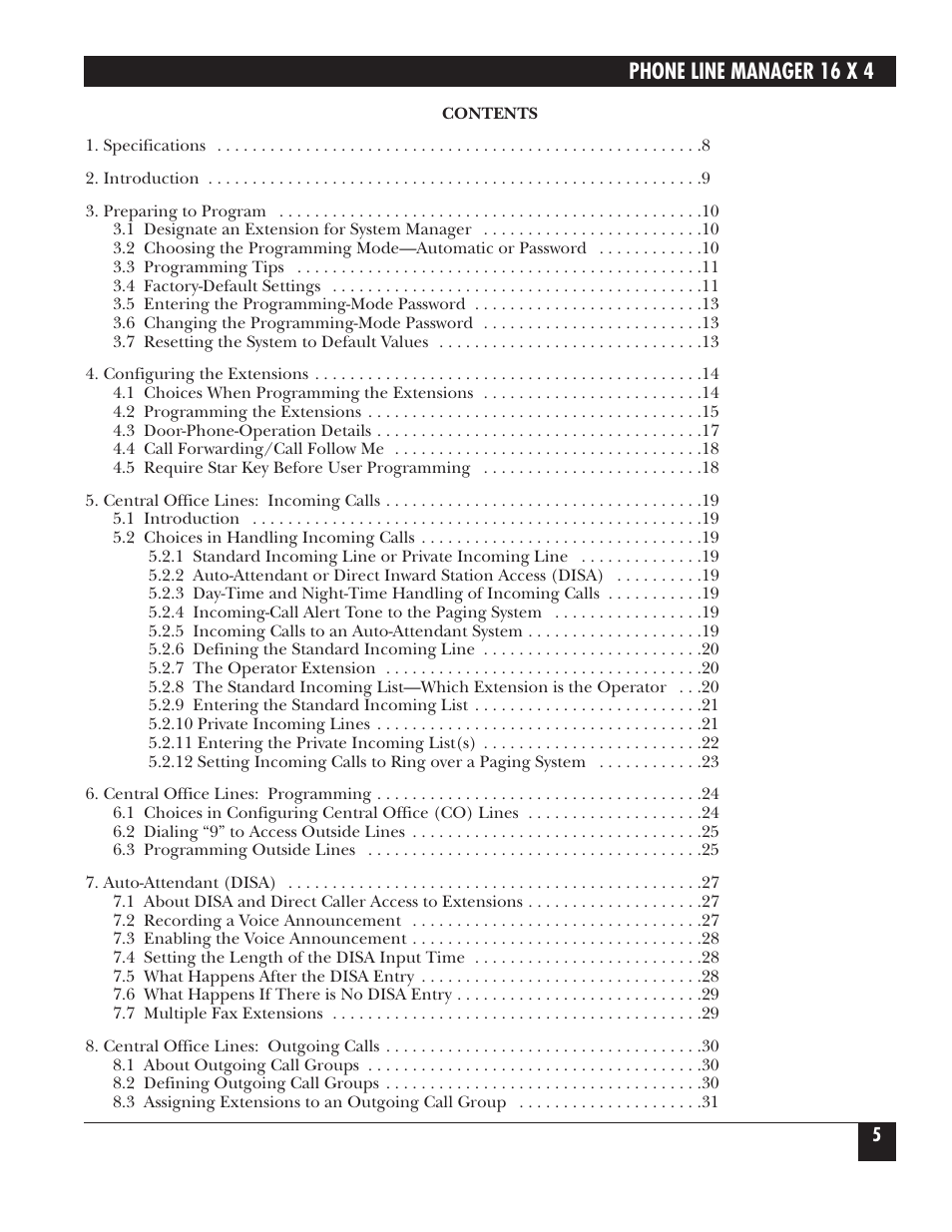 Phone line manager 16 x 4 | Black Box FX160A User Manual | Page 4 / 65