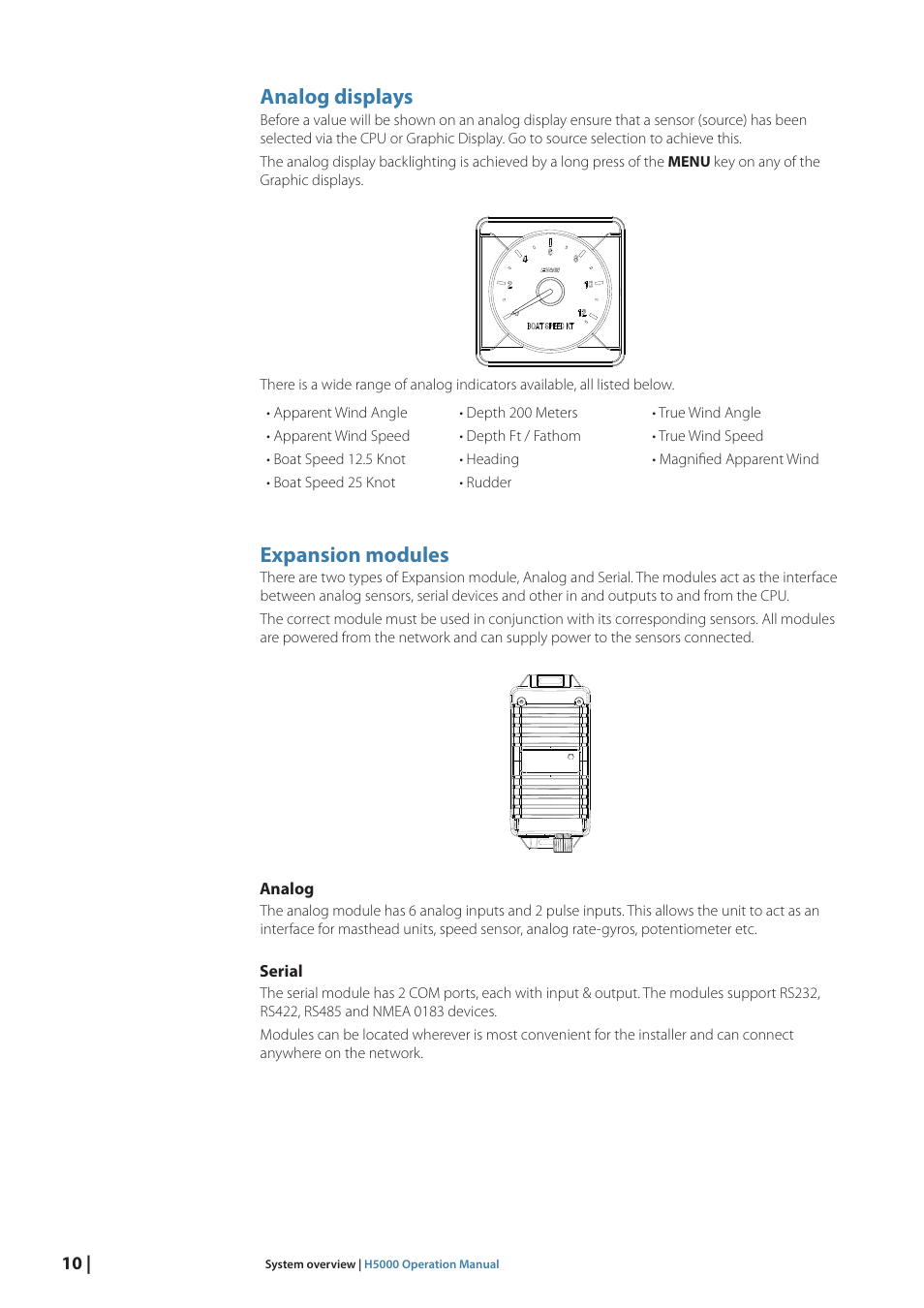 Analog displays, Expansion modules | B&G H5000 Pilot Computer User Manual | Page 10 / 109