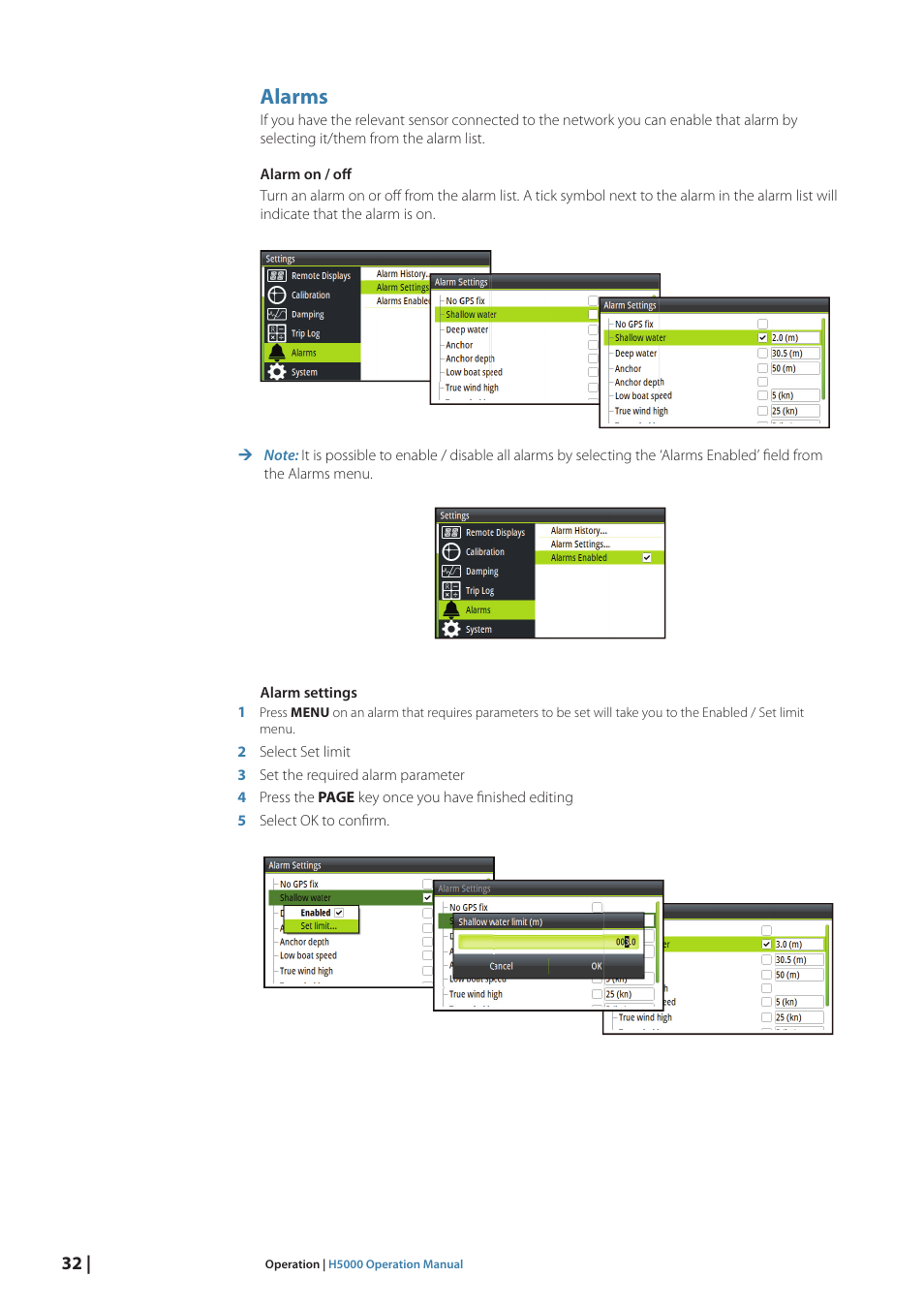 Alarms | B&G H5000 Pilot Computer User Manual | Page 32 / 109