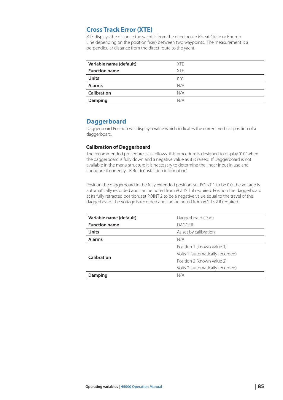 Cross track error (xte), Daggerboard | B&G H5000 Pilot Computer User Manual | Page 85 / 109