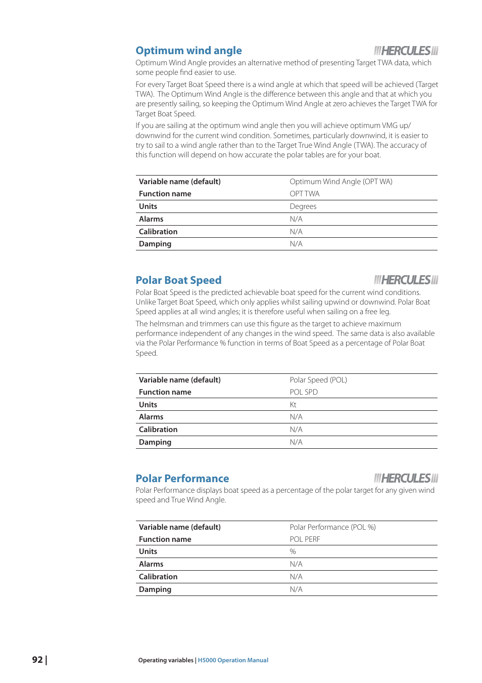 Optimum wind angle, Polar boat speed, Polar performance | B&G H5000 Pilot Computer User Manual | Page 92 / 109