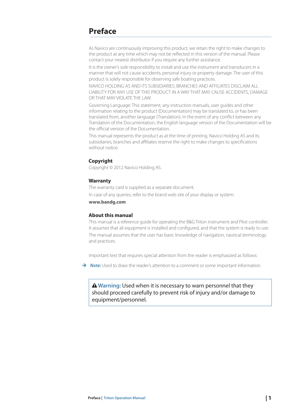 Preface | B&G Triton Display User Manual | Page 3 / 68