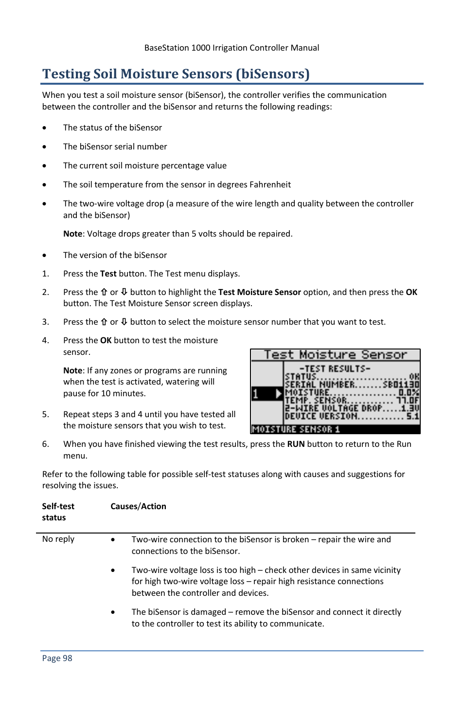 Testing soil moisture sensors (bisensors) | Baseline Systems BaseStation 1000 User Manual | Page 104 / 122