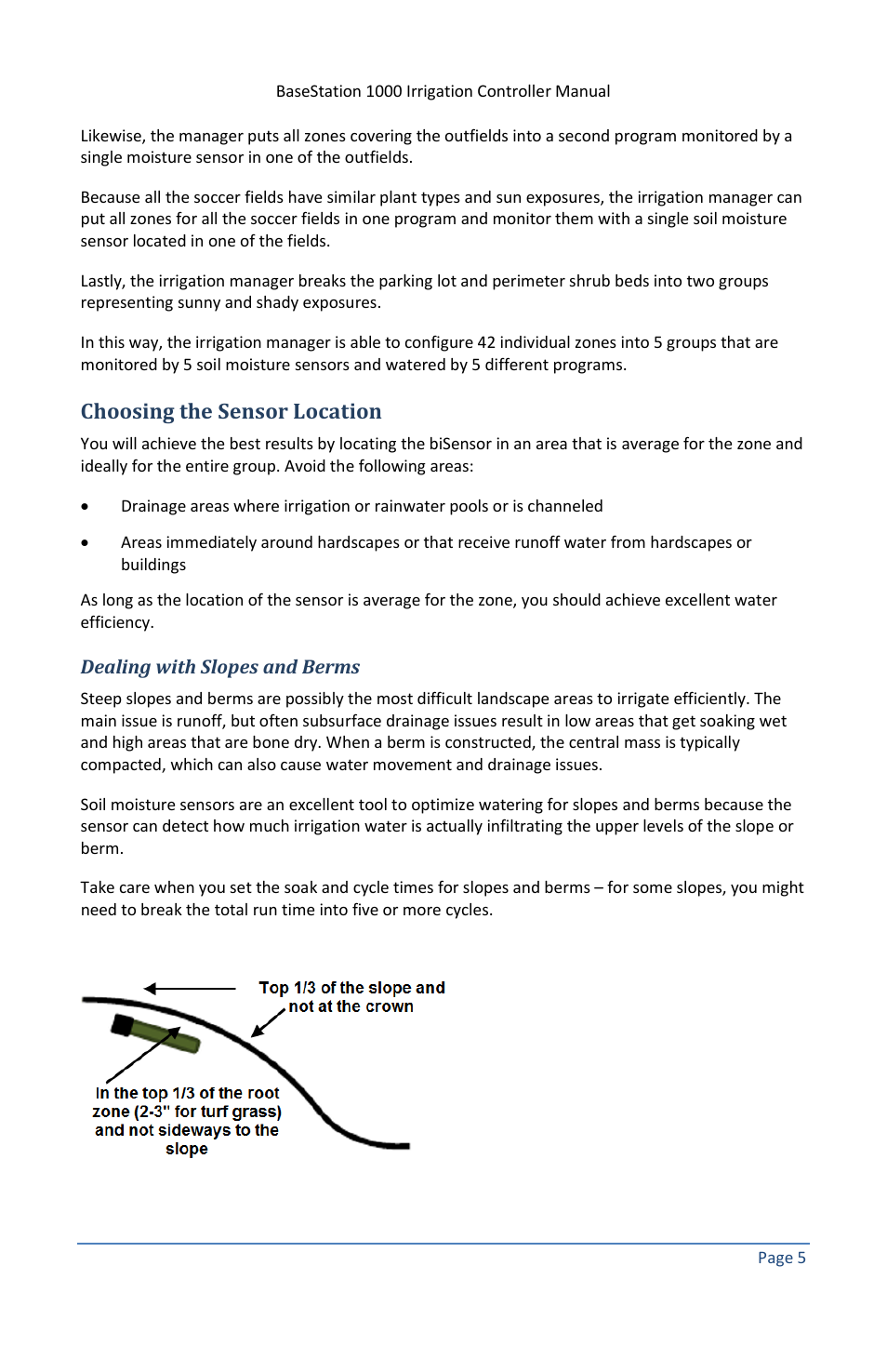 Choosing the sensor location, Dealing with slopes and berms | Baseline Systems BaseStation 1000 User Manual | Page 11 / 122