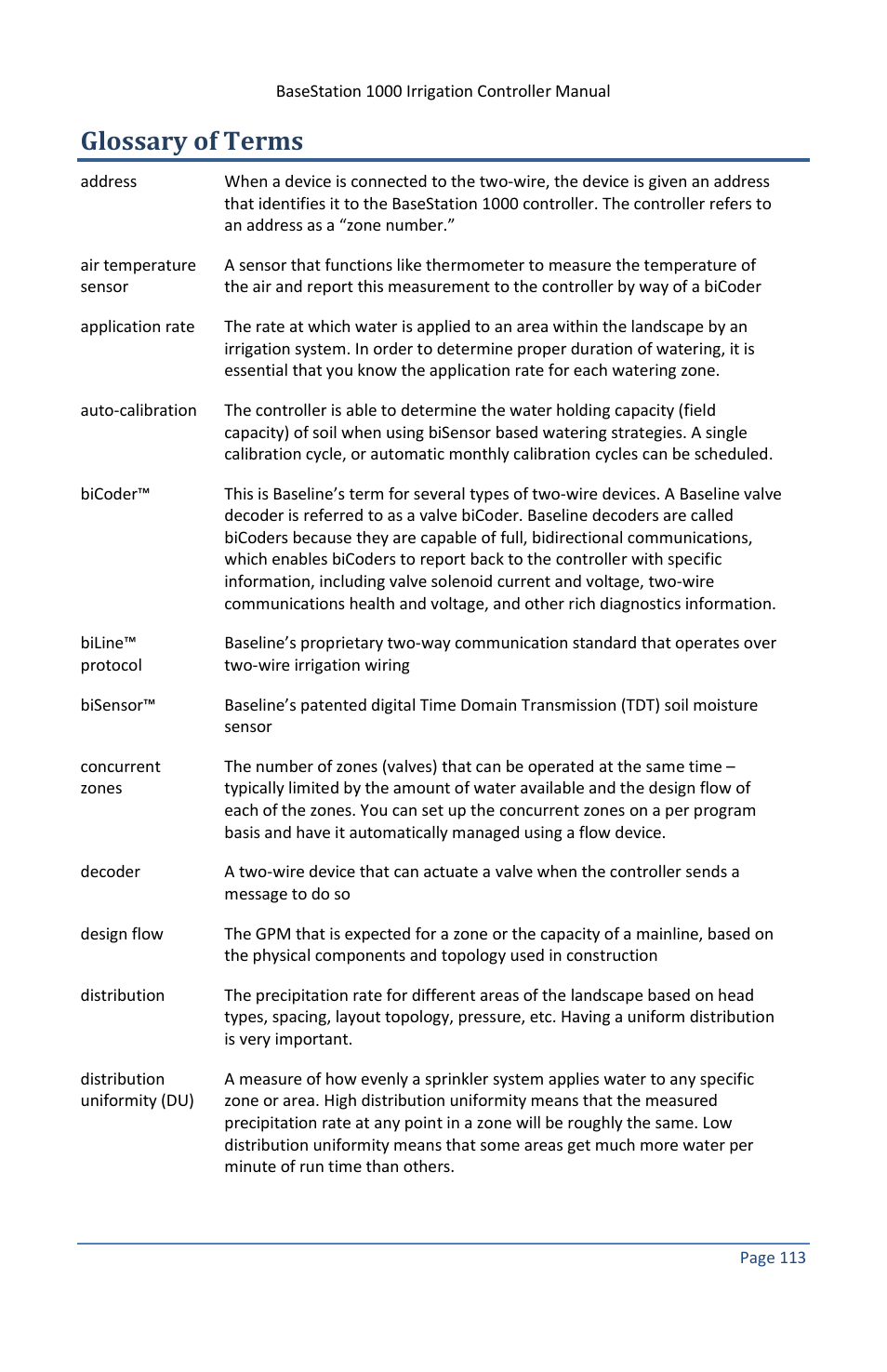 Glossary of terms | Baseline Systems BaseStation 1000 User Manual | Page 119 / 122