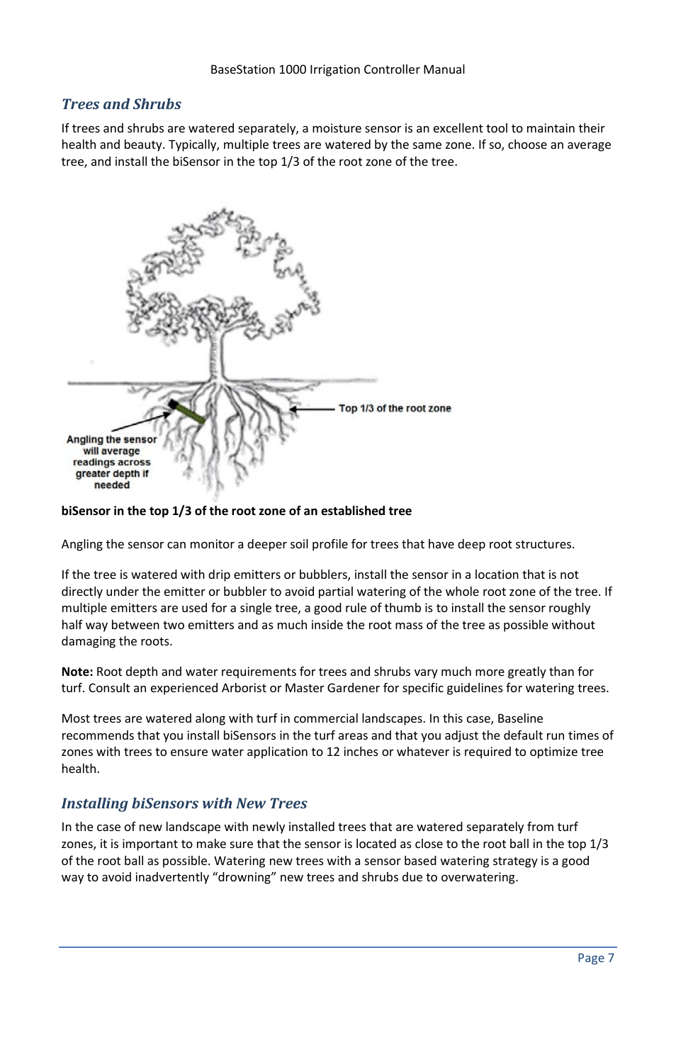 Trees and shrubs, Installing bisensors with new trees | Baseline Systems BaseStation 1000 User Manual | Page 13 / 122