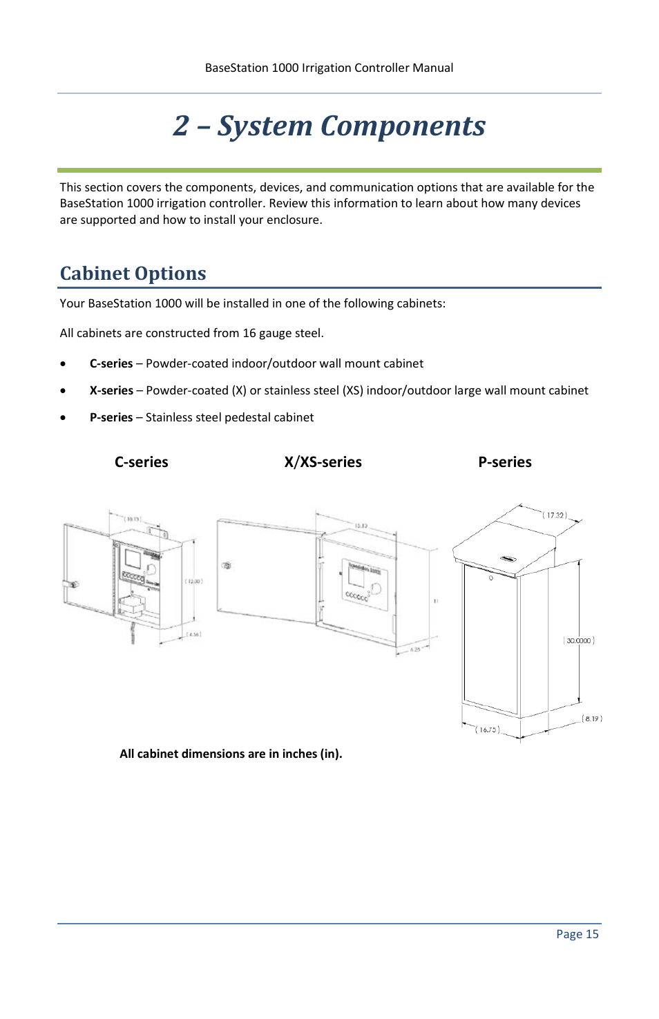 2 – system components, Cabinet options | Baseline Systems BaseStation 1000 User Manual | Page 21 / 122