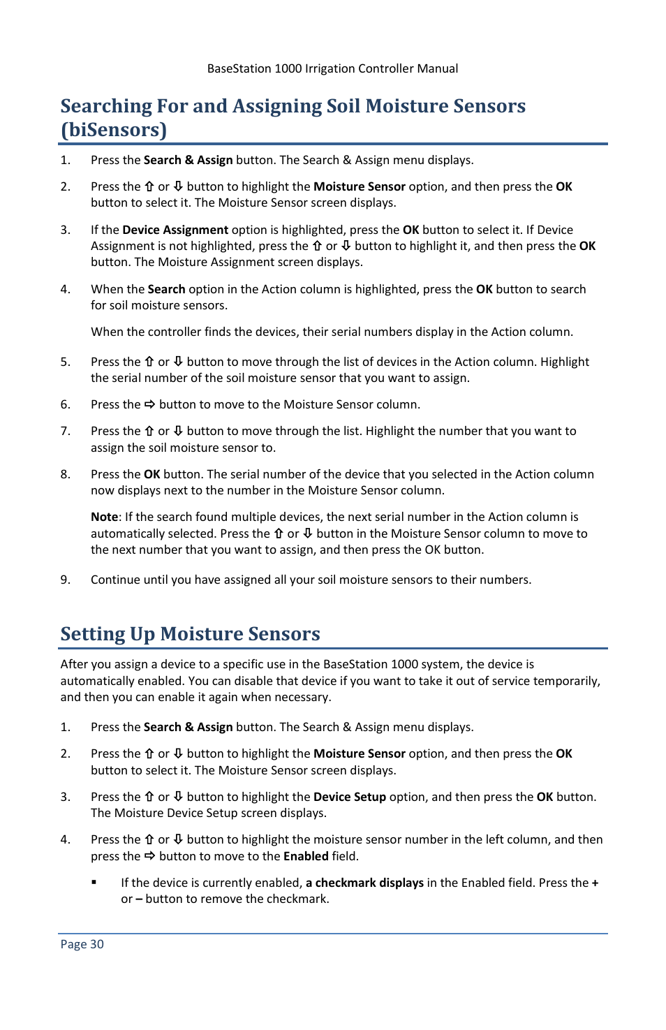 Setting up moisture sensors | Baseline Systems BaseStation 1000 User Manual | Page 36 / 122