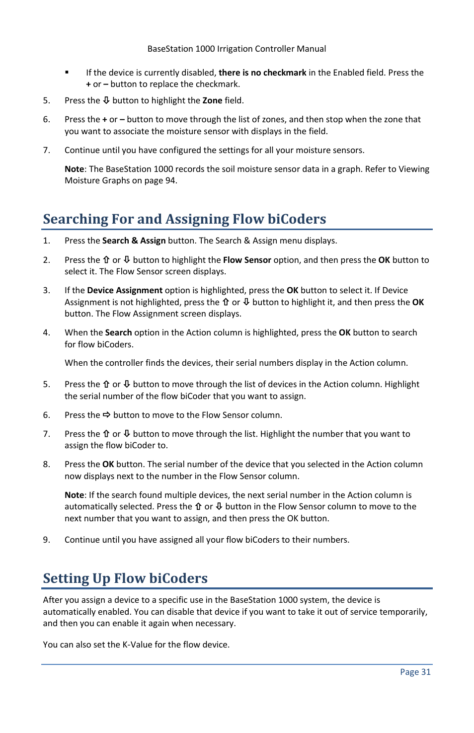 Searching for and assigning flow bicoders, Setting up flow bicoders | Baseline Systems BaseStation 1000 User Manual | Page 37 / 122