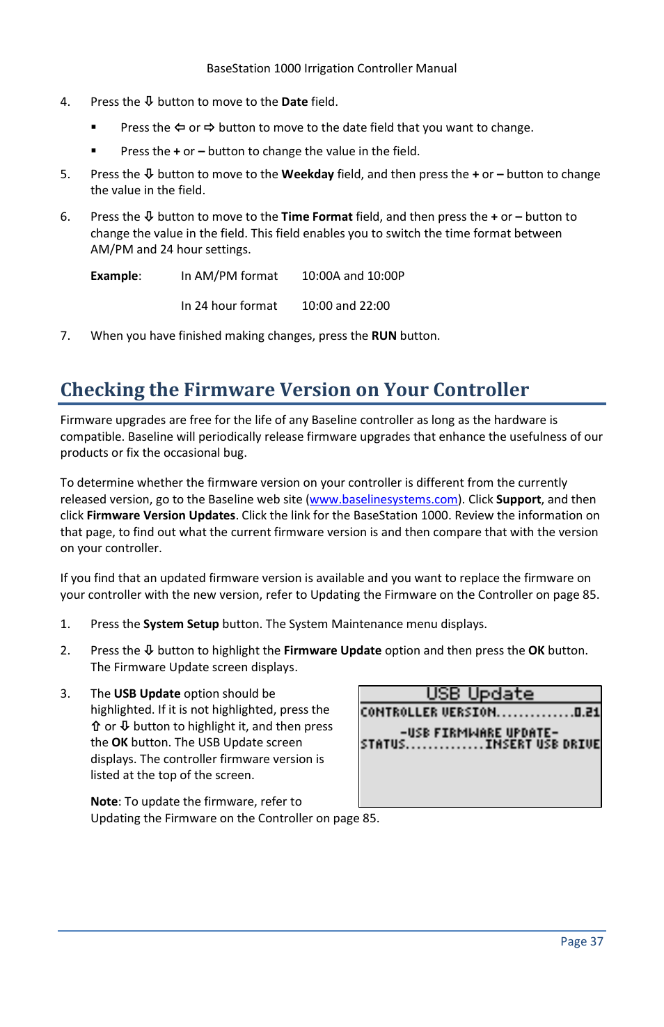 Checking the firmware version on your controller | Baseline Systems BaseStation 1000 User Manual | Page 43 / 122