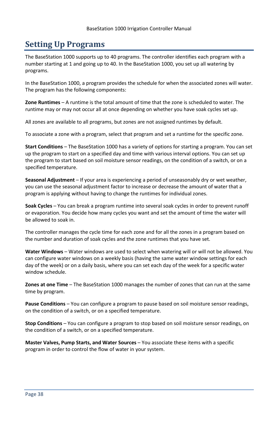 Setting up programs | Baseline Systems BaseStation 1000 User Manual | Page 44 / 122