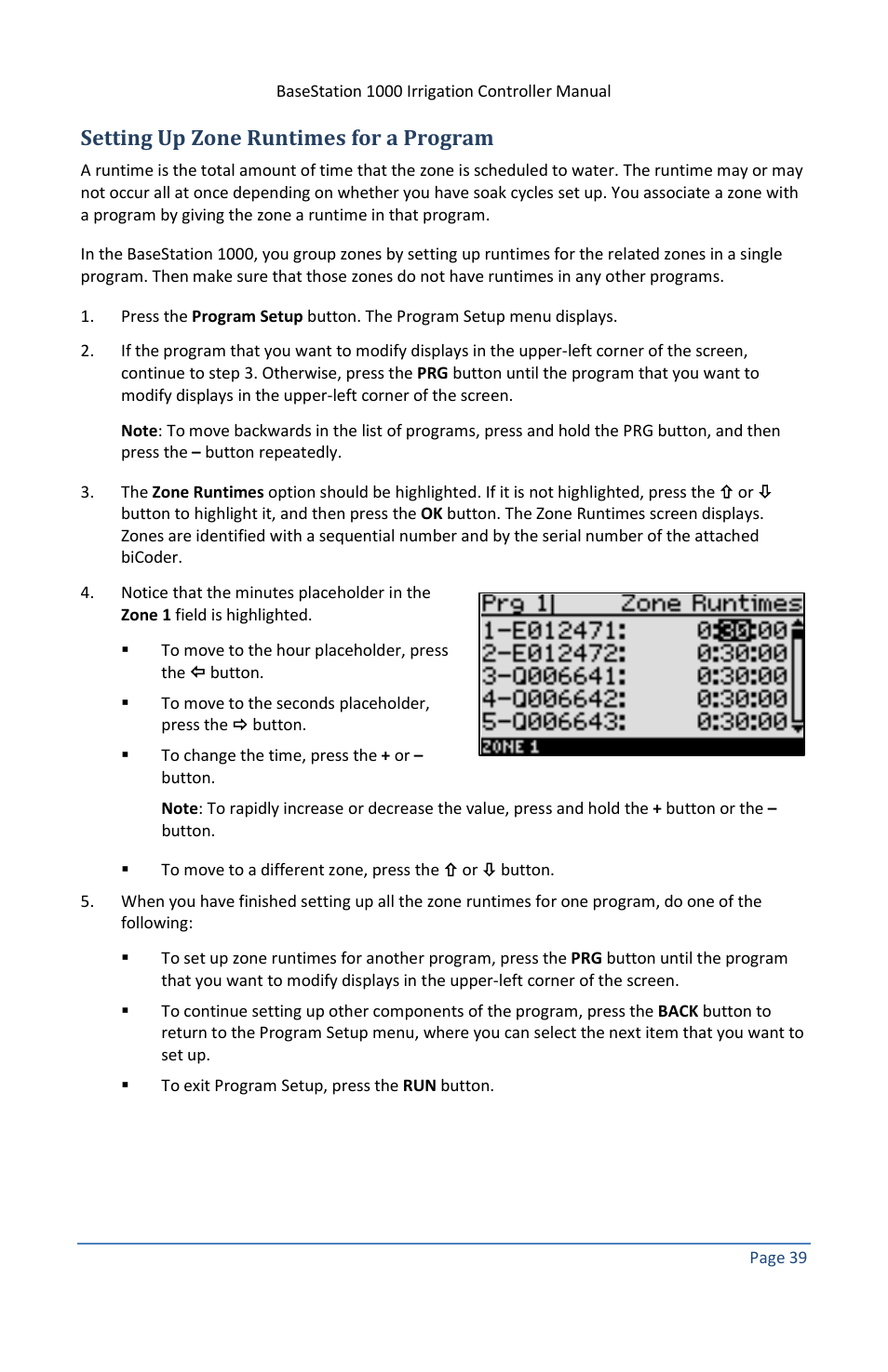 Setting up zone runtimes for a program | Baseline Systems BaseStation 1000 User Manual | Page 45 / 122