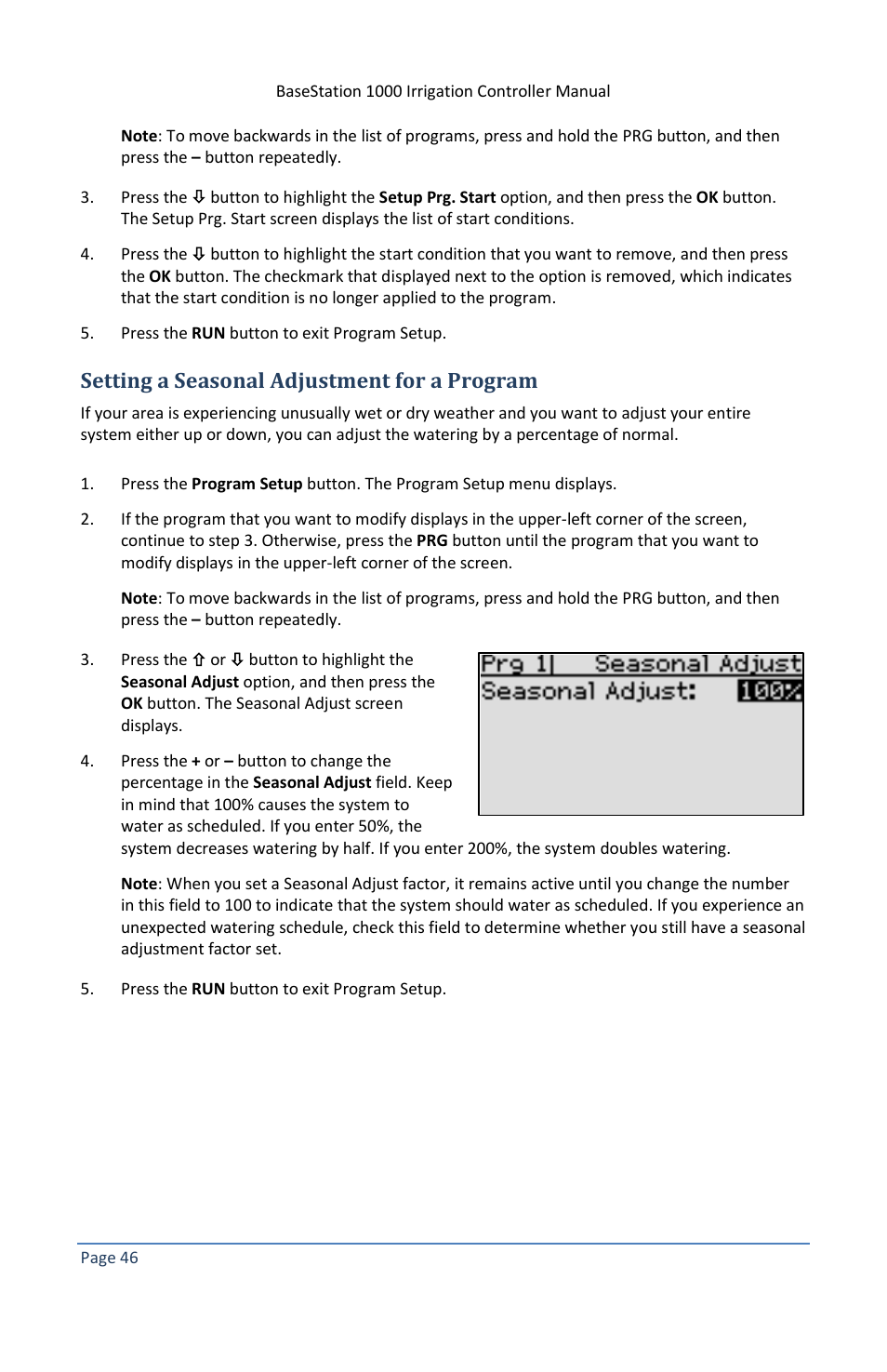 Setting a seasonal adjustment for a program | Baseline Systems BaseStation 1000 User Manual | Page 52 / 122